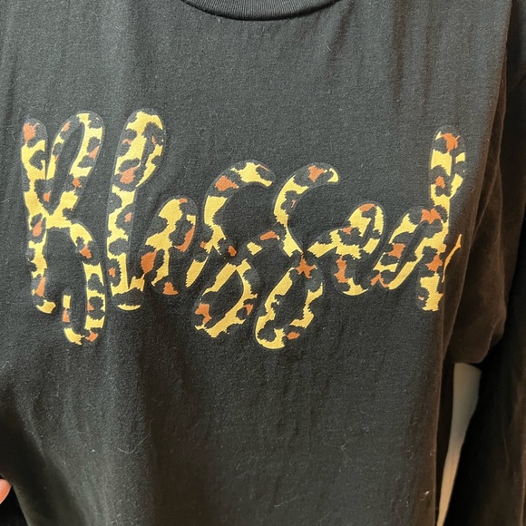 Love In Faith “Blessed” Animal Print On Black Cotton T-Shirt - Picture 2 of 4